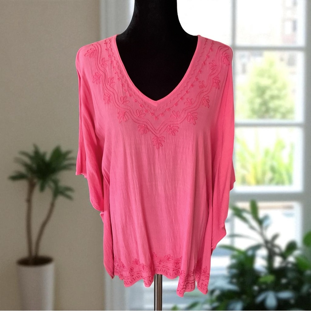 💖 Pink Embroidered Tunic Cover Up 💖